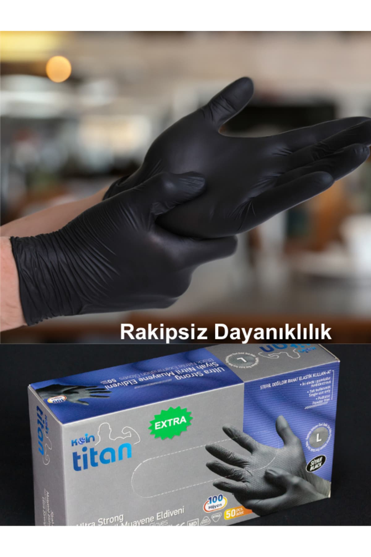 Siyah Nitril Pudrasız Eldiven ( L )