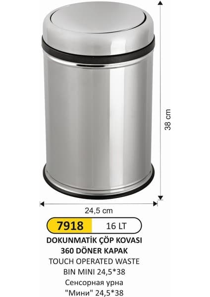 Döner Kapaklı Paslanmaz Çöp Kovası 16 LT